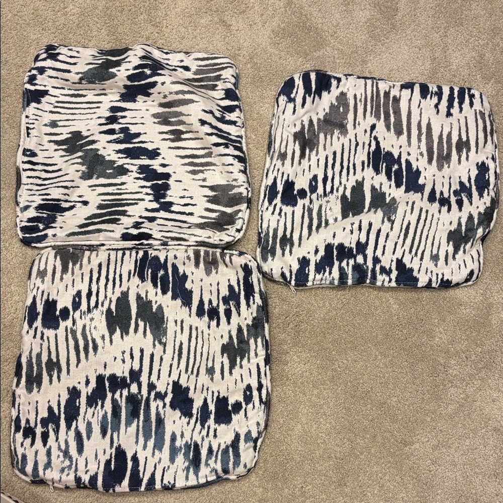 Outdoor Fabric - Set of Three Blue and Gray Patterned Pillow Covers